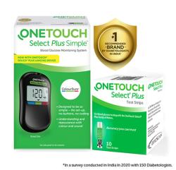 OneTouch Select Plus Simple Blood Glucose Meter showing blood glucose in range